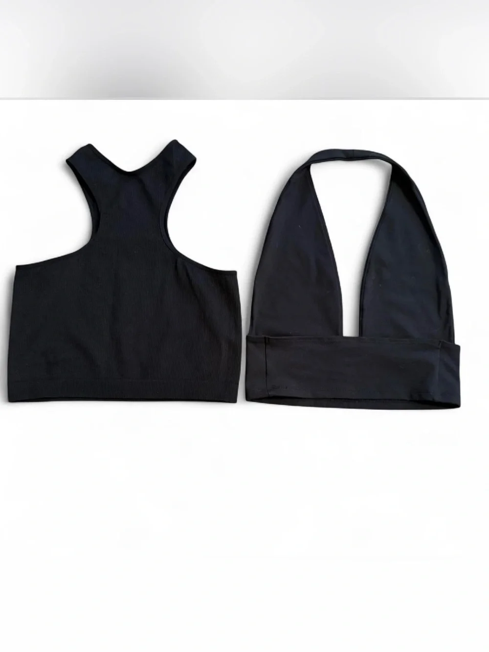 Black Ribbed Racerback Crop Top & Halter Bralette. Small - Picture 2 of 3